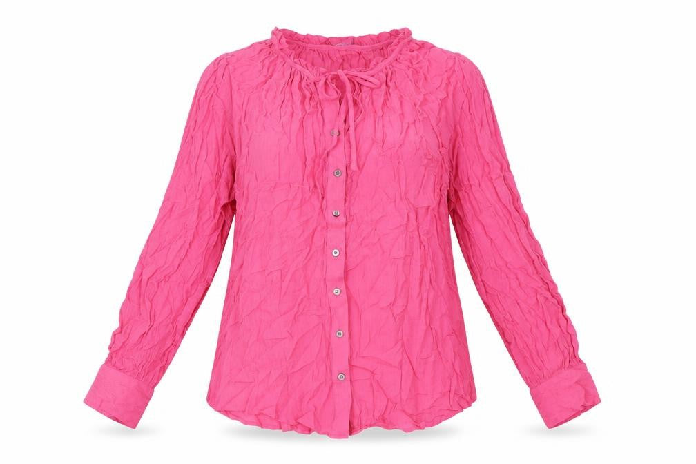 Marks and Spencer Womens Pink Viscose Basic Button-Up Size 10 Round Neck