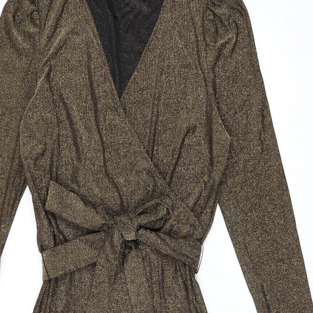 Marks and Spencer Womens Gold Polyamide A-Line Size 10 V-Neck Pullover