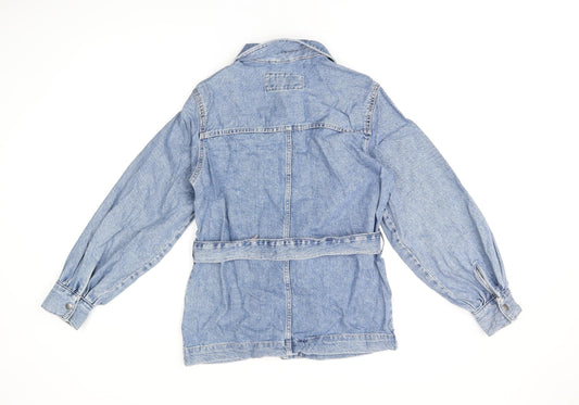 Marks and Spencer Womens Blue Jacket Size 8 Snap - Belted