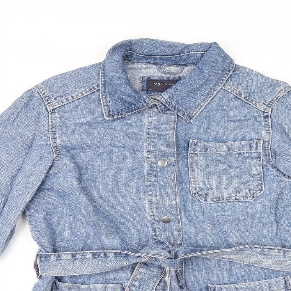 Marks and Spencer Womens Blue Jacket Size 8 Snap - Belted