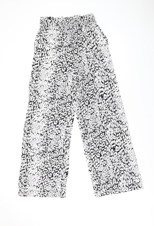 Marks and Spencer Womens Black Geometric Polyester Trousers Size 8 L29.5 in Regular Drawstring
