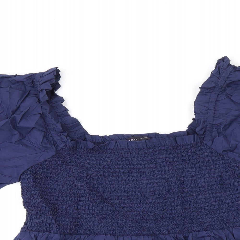 Marks and Spencer Womens Blue Cotton Basic T-Shirt Size 10 Square Neck