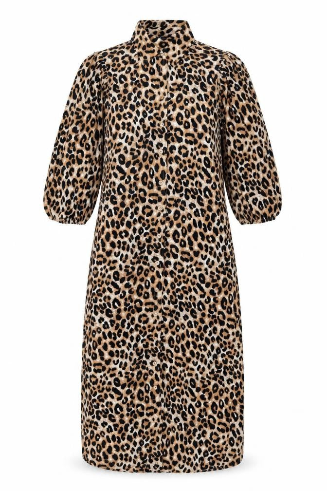 Marks and Spencer Womens Brown Animal Print Polyester Shirt Dress Size 6 Collared Button