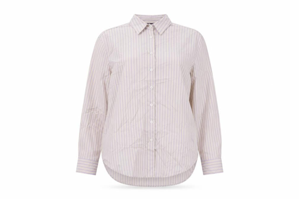 Marks and Spencer Womens Grey Striped Cotton Basic Button-Up Size 10 Collared