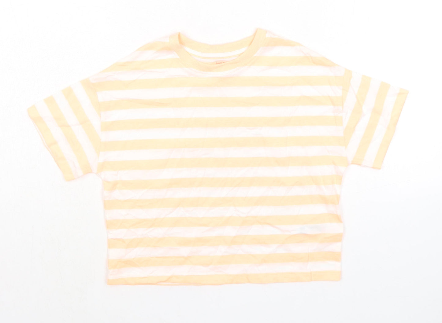 Marks and Spencer Boys Orange Striped Cotton Basic T-Shirt Size 7-8 Years Round Neck Pullover