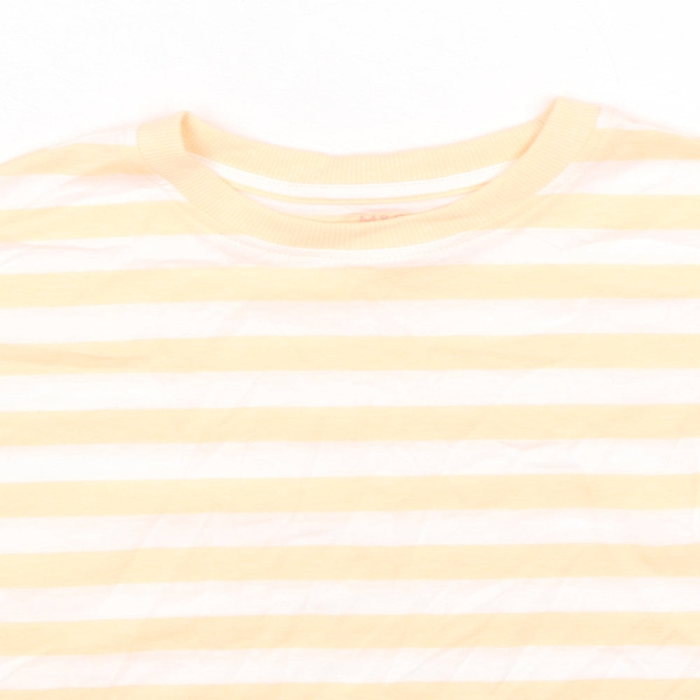 Marks and Spencer Boys Orange Striped Cotton Basic T-Shirt Size 7-8 Years Round Neck Pullover