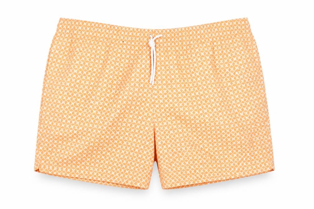 Marks and Spencer Mens Orange Geometric Polyester Bermuda Shorts Size 3XL L6 in Regular Drawstring