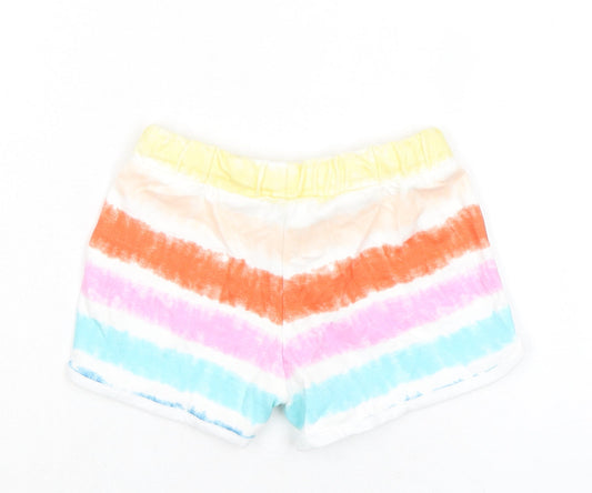 Marks and Spencer Girls Multicoloured Striped 100% Cotton Sweat Shorts Size 4-5 Years Regular Drawstring - Tie Dye, Waist 19in Inside Leg 19in