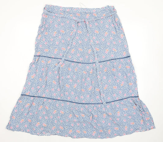 Marks and Spencer Womens Blue Floral Viscose A-Line Skirt Size 20 Zip - Belted