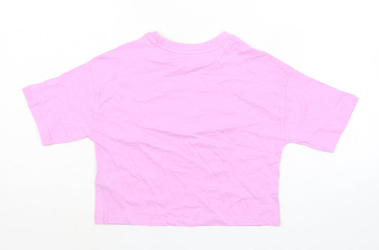Marks and Spencer Girls Pink 100% Cotton Basic T-Shirt Size 6-7 Years Round Neck - Good Vibes