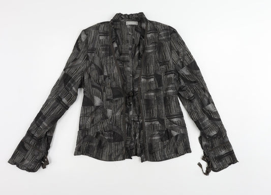 Steinmann Womens Grey Geometric Jacket Blazer Size 10 Tie