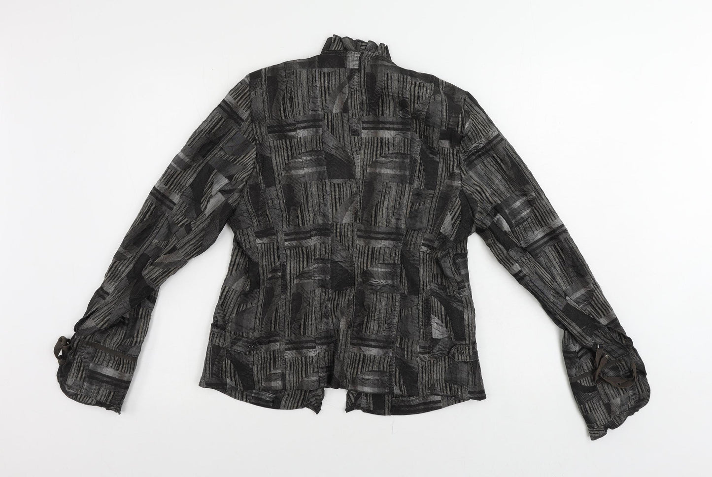 Steinmann Womens Grey Geometric Jacket Blazer Size 10 Tie