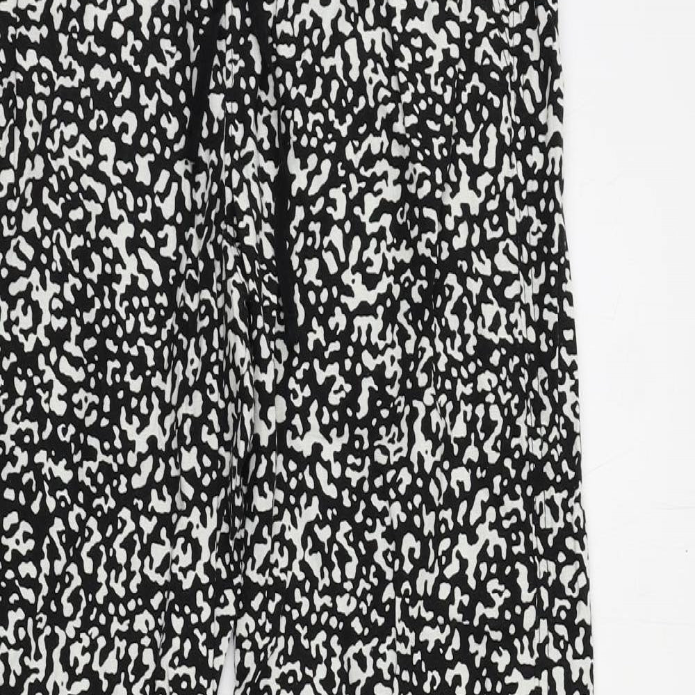 Marks and Spencer Womens Black Animal Print Linen Trousers Size 8 L30 in Regular Drawstring - Elastic Waist