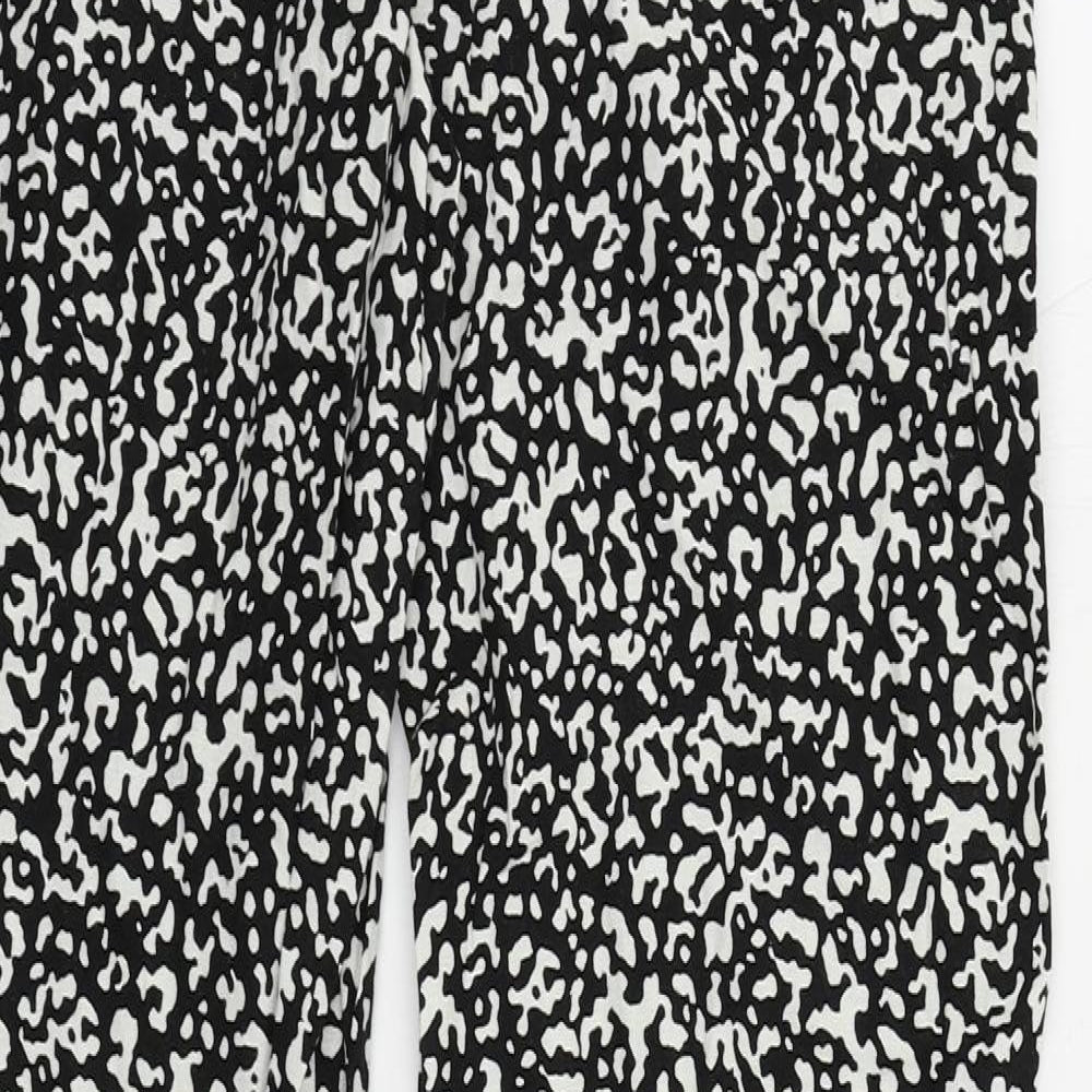 Marks and Spencer Womens Black Animal Print Linen Trousers Size 8 L30 in Regular Drawstring - Elastic Waist