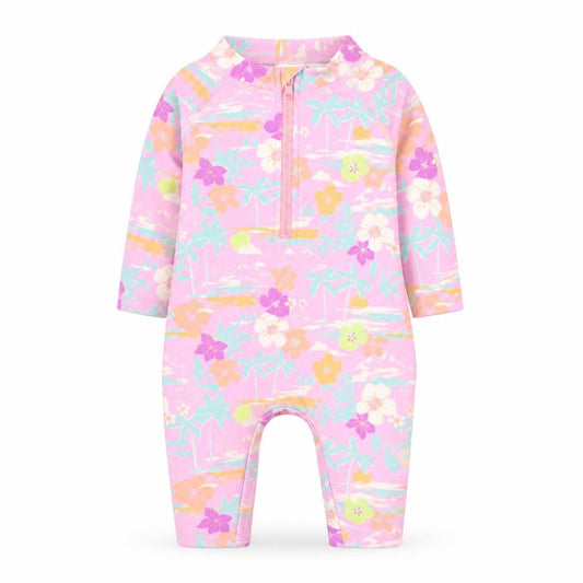 Marks and Spencer Girls Purple Floral Polyester Bodysuit Outfit/Set Size 0-3 Months Zip - Swim Suit Hat Included