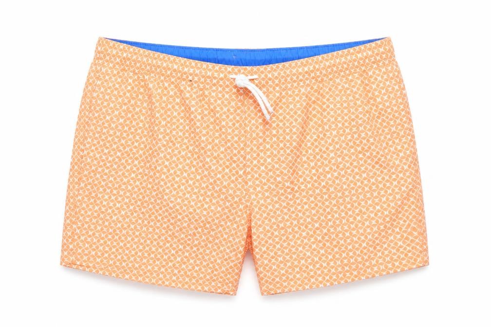 Marks and Spencer Mens Orange Geometric Polyester Sweat Shorts Size 3XL L6 in Regular Drawstring - Elasticated Waist Swim Shorts Pockets