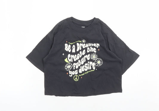 Marks and Spencer Girls Grey Cotton Cropped T-Shirt Size 6-7 Years Crew Neck Pullover - Be A Dreamer