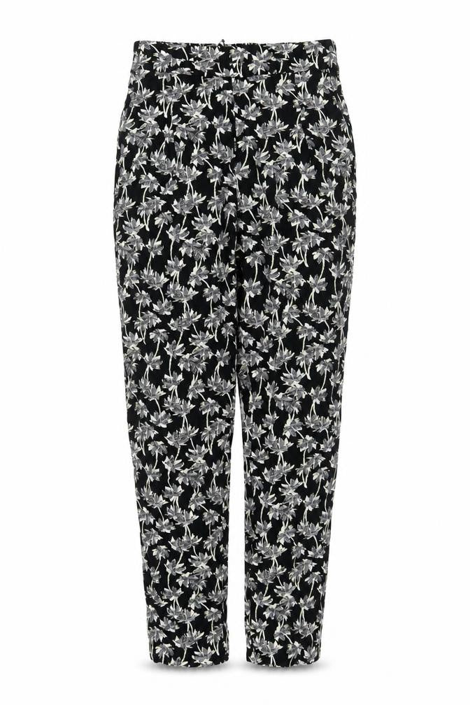 Marks and Spencer Womens Black Geometric Viscose Carrot Trousers Size 8 L29 in Regular - Elasticated Waist Long Leg