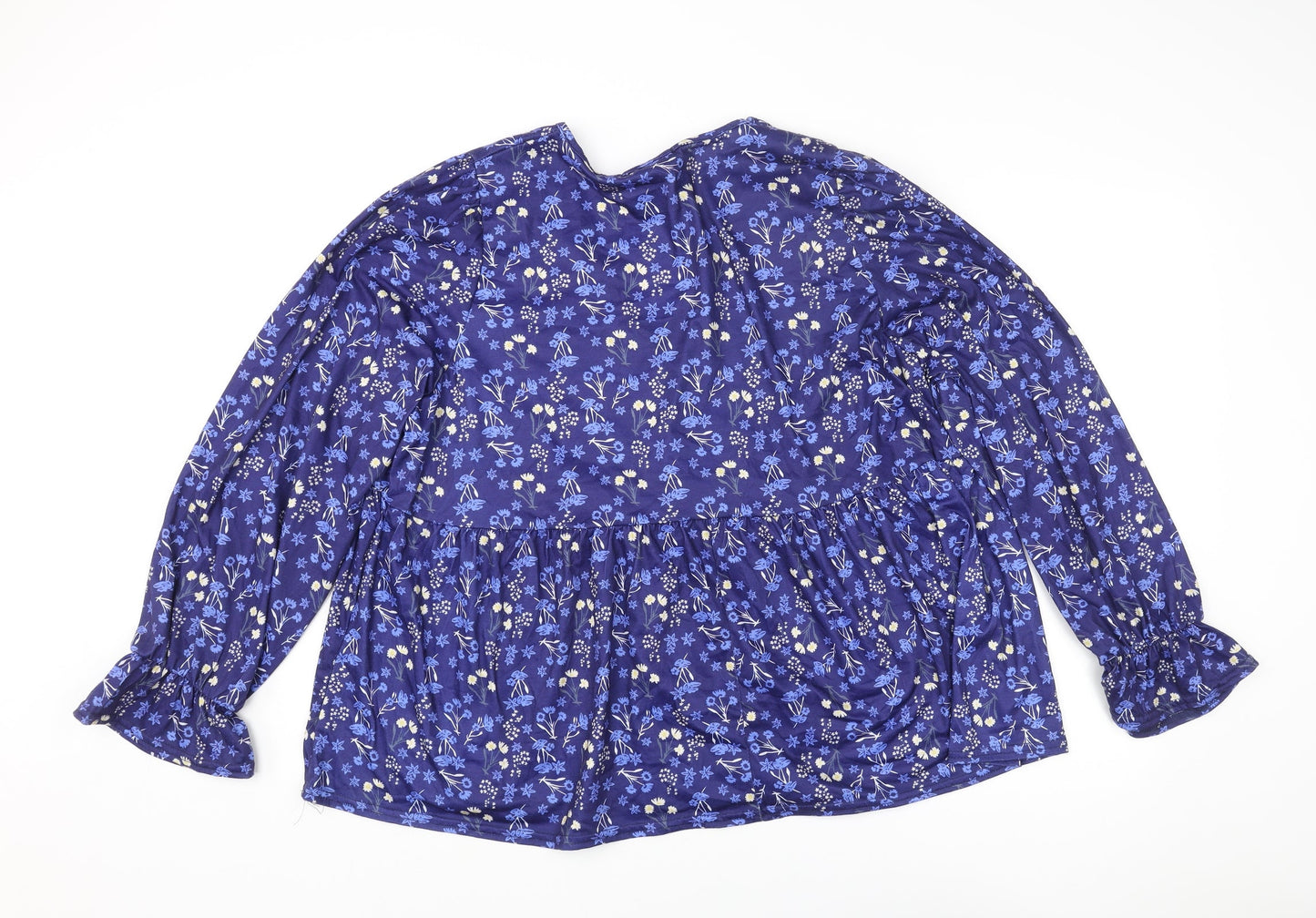 In the Style Womens Blue Floral Polyester Basic Blouse Size 16 V-Neck - Peplum