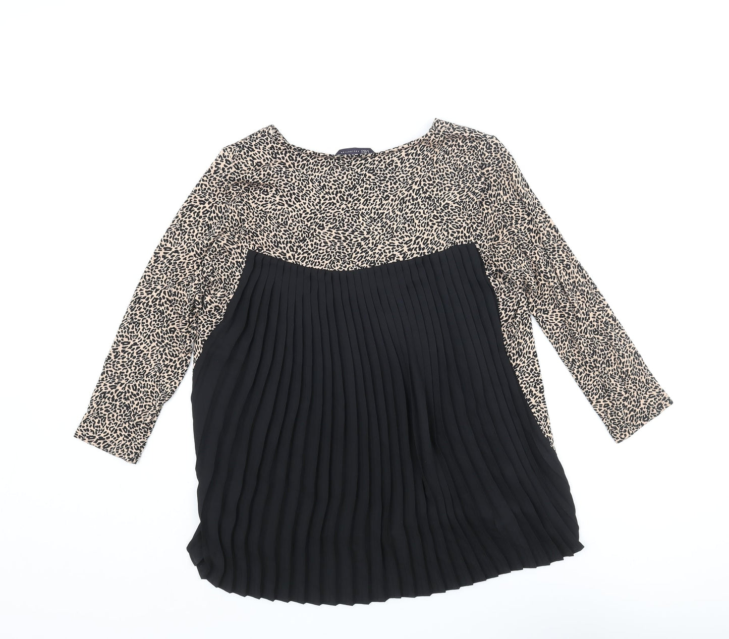 Marks and Spencer Womens Beige Viscose Basic Blouse Size 8 Round Neck - Leopard Print Pleated