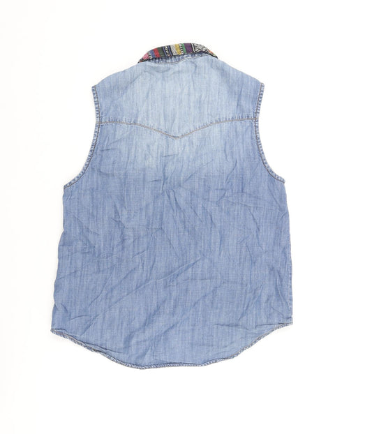 Life In Progress Womens Blue Cotton Basic Blouse Size S Collared