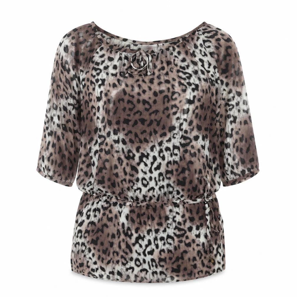 NEXT Womens Brown Animal Print Polyester Tunic Blouse Size 10 Boat Neck - Leopard Print Drawstring