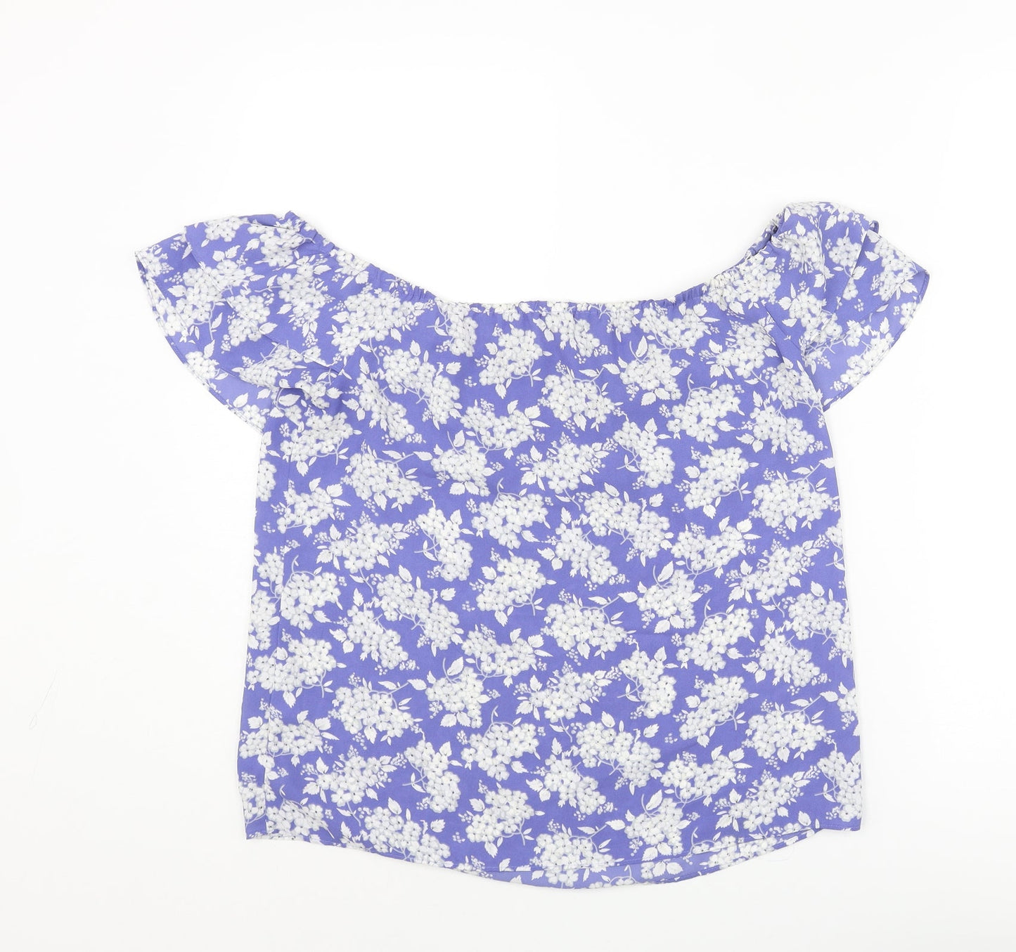 Oasis Womens Blue Floral Polyester Basic Blouse Size 10 Boat Neck - Frill