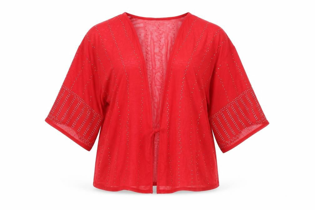 NEXT Womens Red Polyester Kimono Blouse Size 12 V-Neck - Rhinestone Detail
