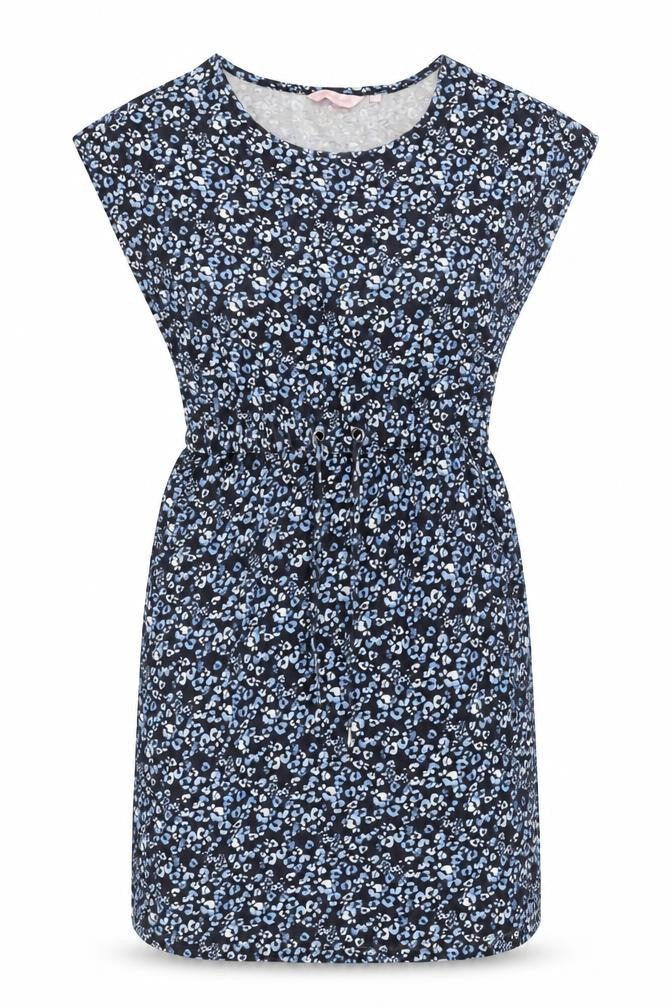 Baand Angels Womens Blue Animal Print Cotton Shift Size 12 Round Neck Pullover - Leopard Print Drawstring Waist