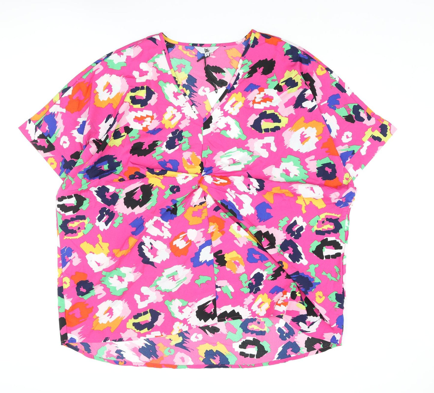 Be You Womens Multicoloured Animal Print Polyester Basic Blouse Size 18 V-Neck - Leopard Print