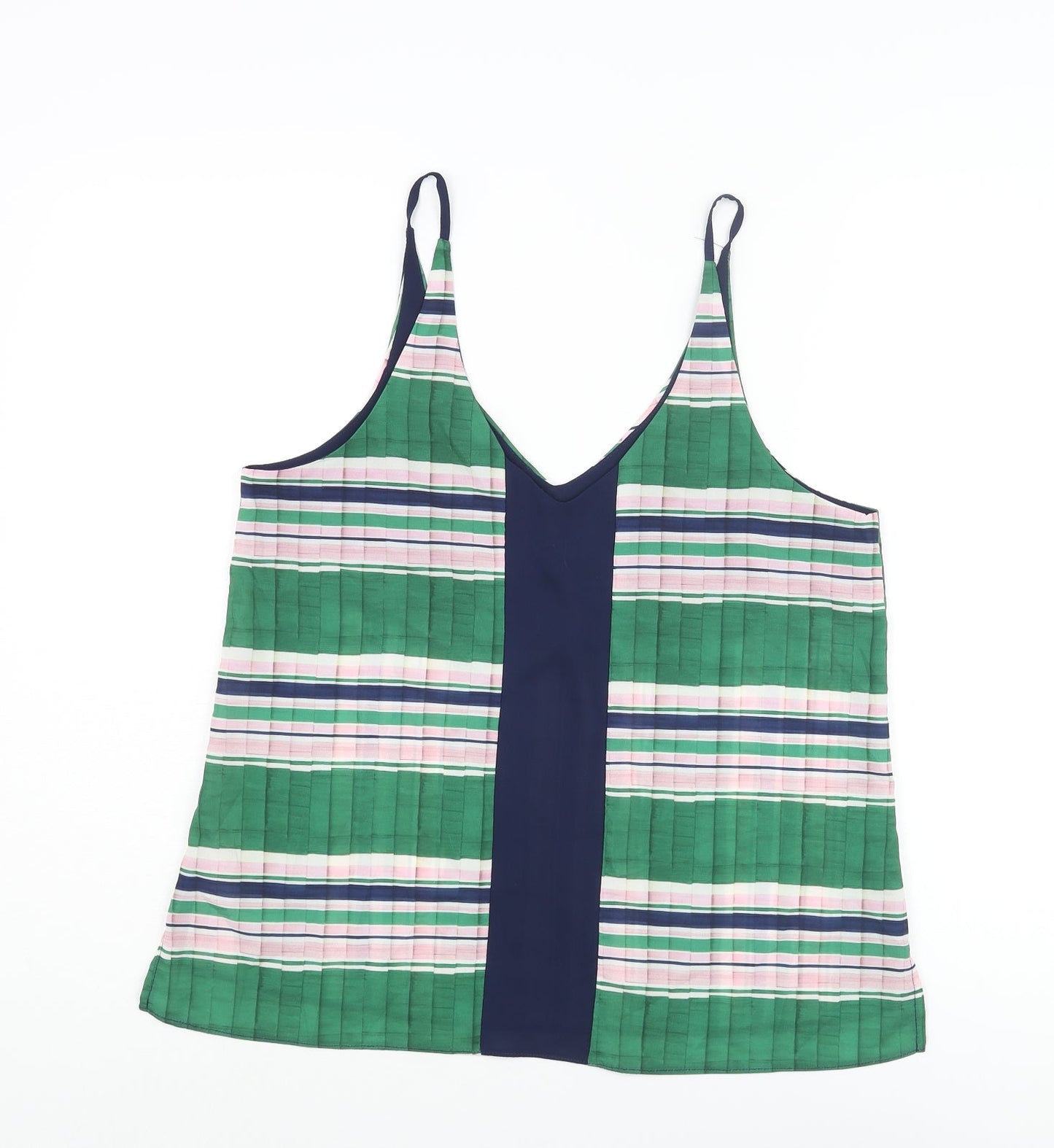 Topshop Womens Green Striped Polyester Camisole Blouse Size 12 V-Neck