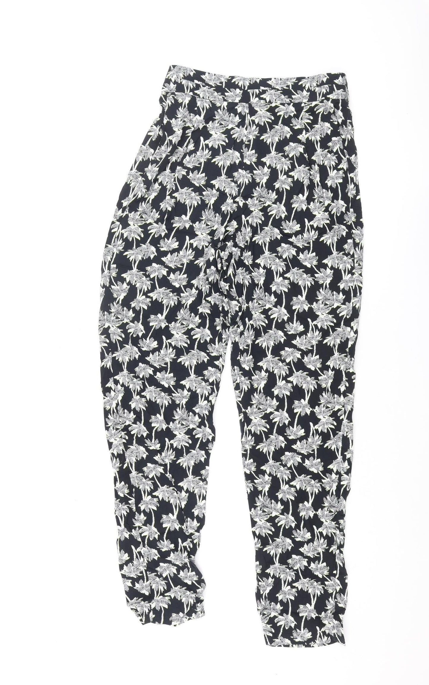 Marks and Spencer Womens Blue Geometric Viscose Trousers Size 8 L30 in Regular
