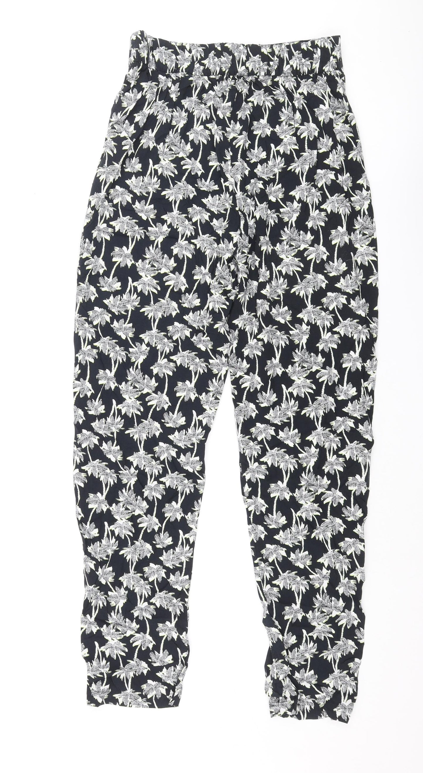 Marks and Spencer Womens Blue Geometric Viscose Trousers Size 8 L30 in Regular