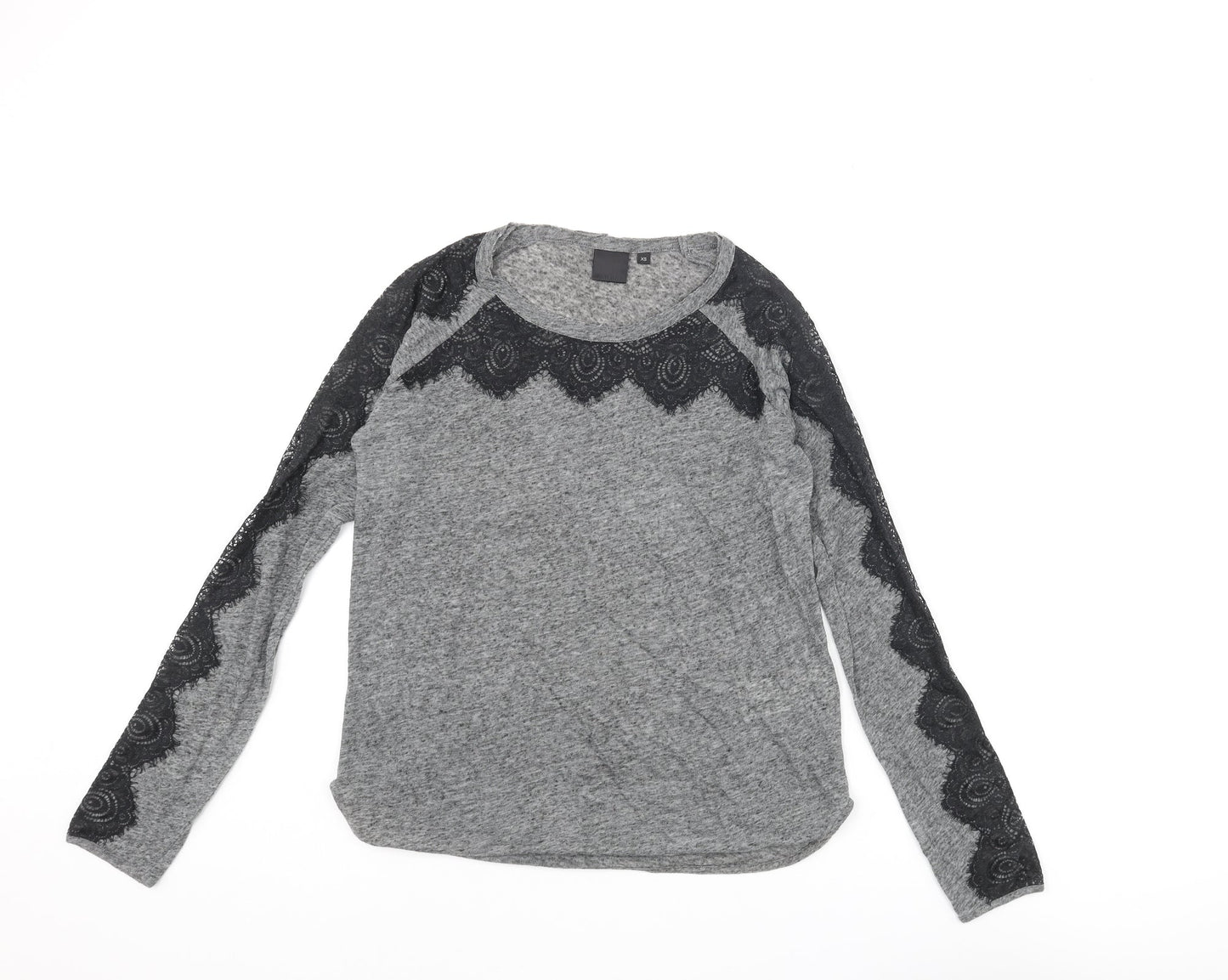 InWear Womens Grey Polyester Basic Blouse Size XS Round Neck - Lace Trim