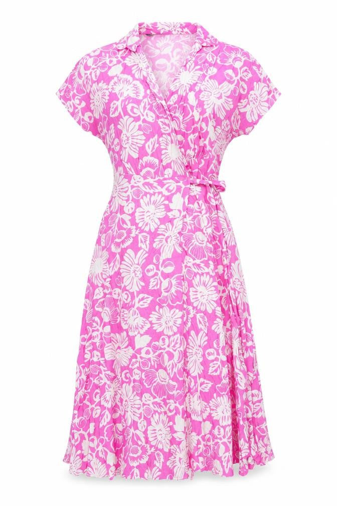 Marks and Spencer Womens Pink Floral Viscose Wrap Dress Size 6 V-Neck Tie