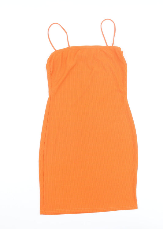 PRETTYLITTLETHING Womens Orange Polyester Mini Size 10 Scoop Neck Pullover