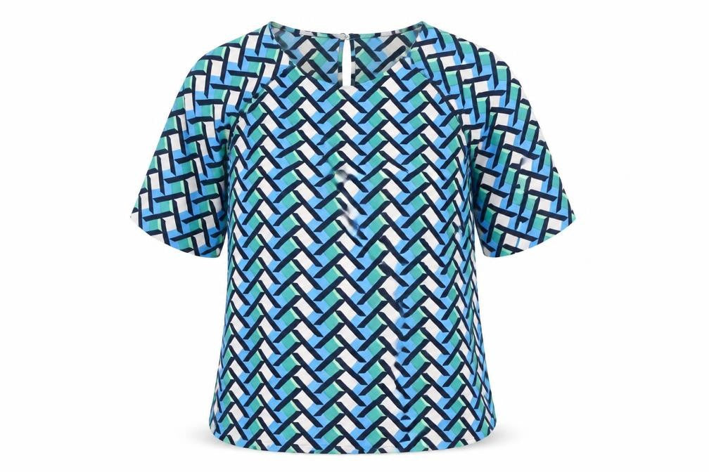 Marks and Spencer Womens Multicoloured Geometric Polyester Basic Blouse Size 6 Round Neck