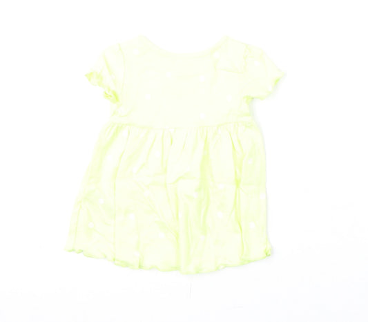 Marks and Spencer Girls Yellow Polka Dot Cotton A-Line Size 0-3 Months Round Neck Snap
