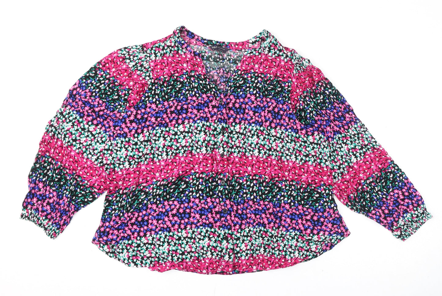 Marks and Spencer Womens Multicoloured Floral Viscose Basic Blouse Size 16 V-Neck