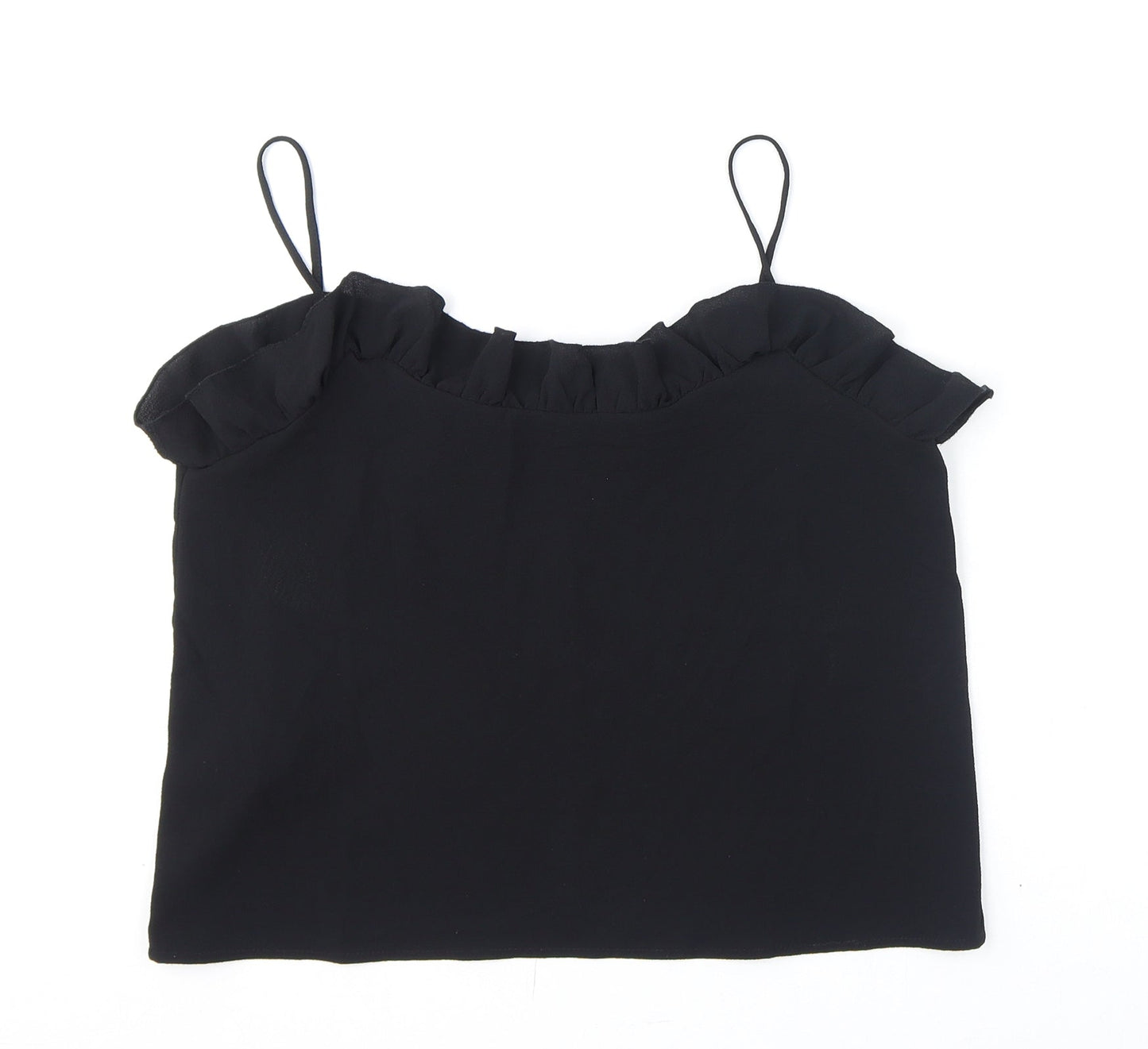 Mango Womens Black Polyester Camisole Tank Size S Scoop Neck - Ruffles