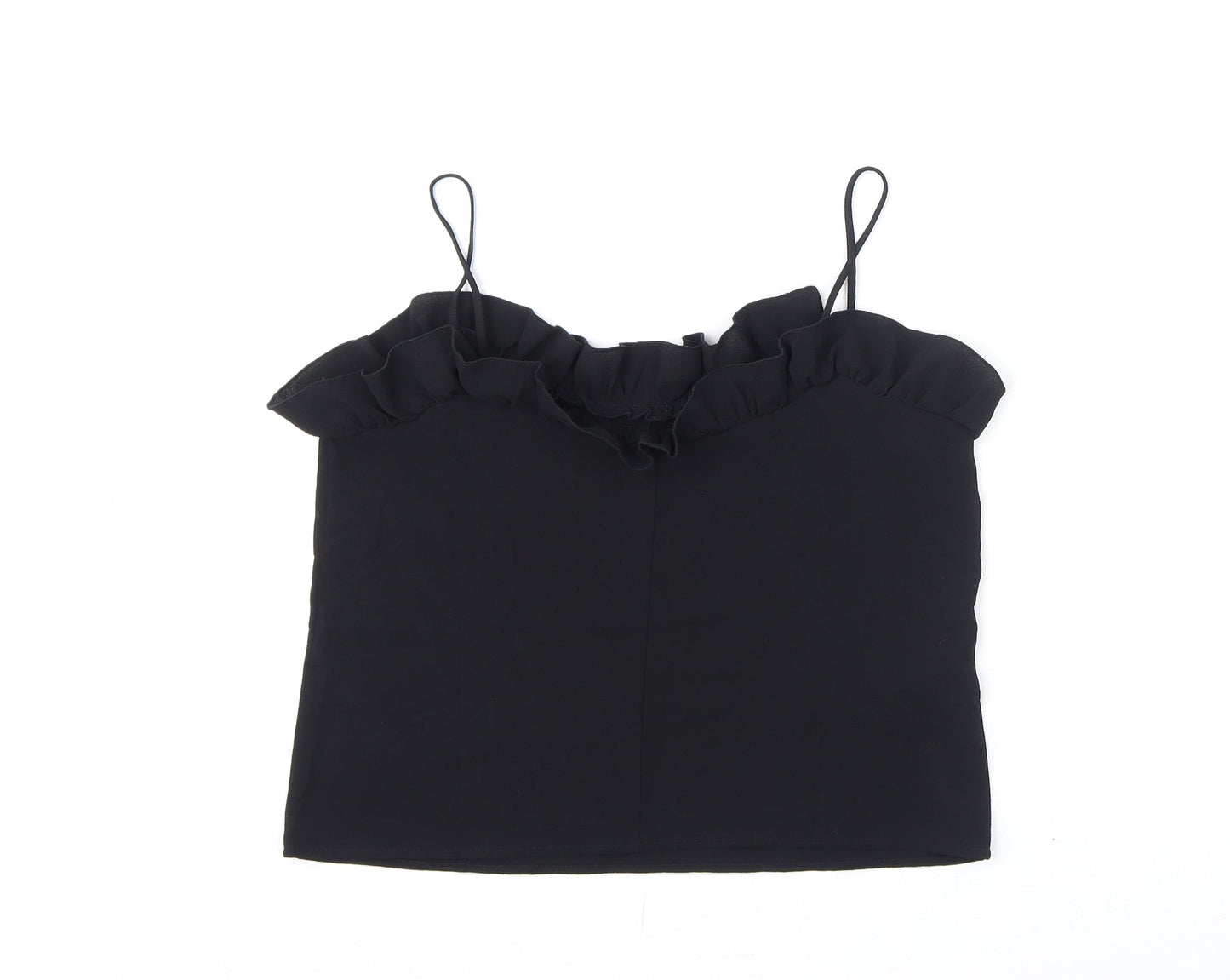Mango Womens Black Polyester Camisole Tank Size S Scoop Neck - Ruffles