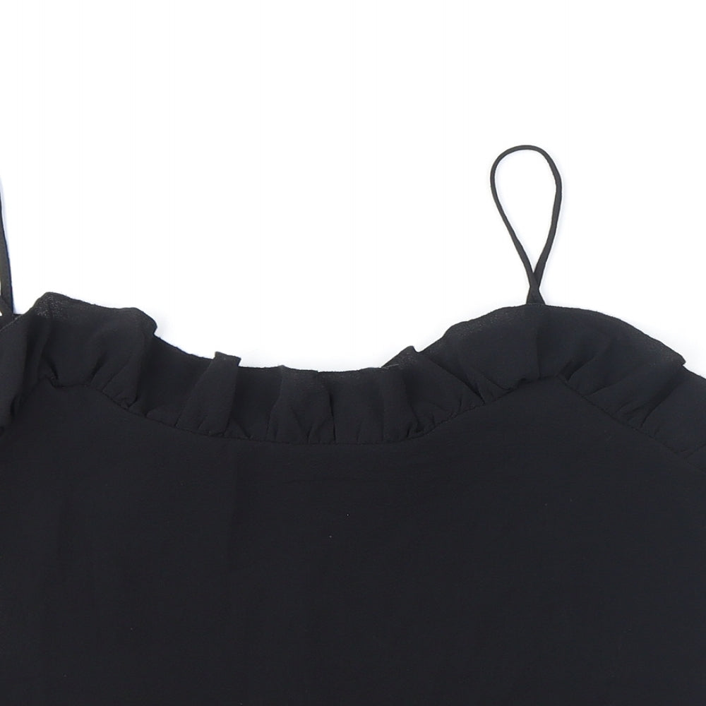 Mango Womens Black Polyester Camisole Tank Size S Scoop Neck - Ruffles