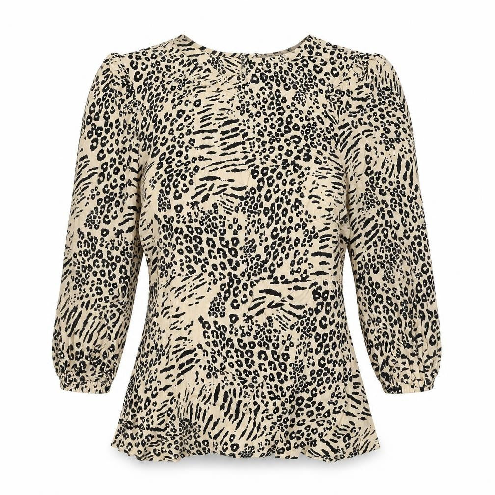 Marks and Spencer Womens Beige Animal Print Viscose Basic Blouse Size 6 Round Neck - Leopard Print