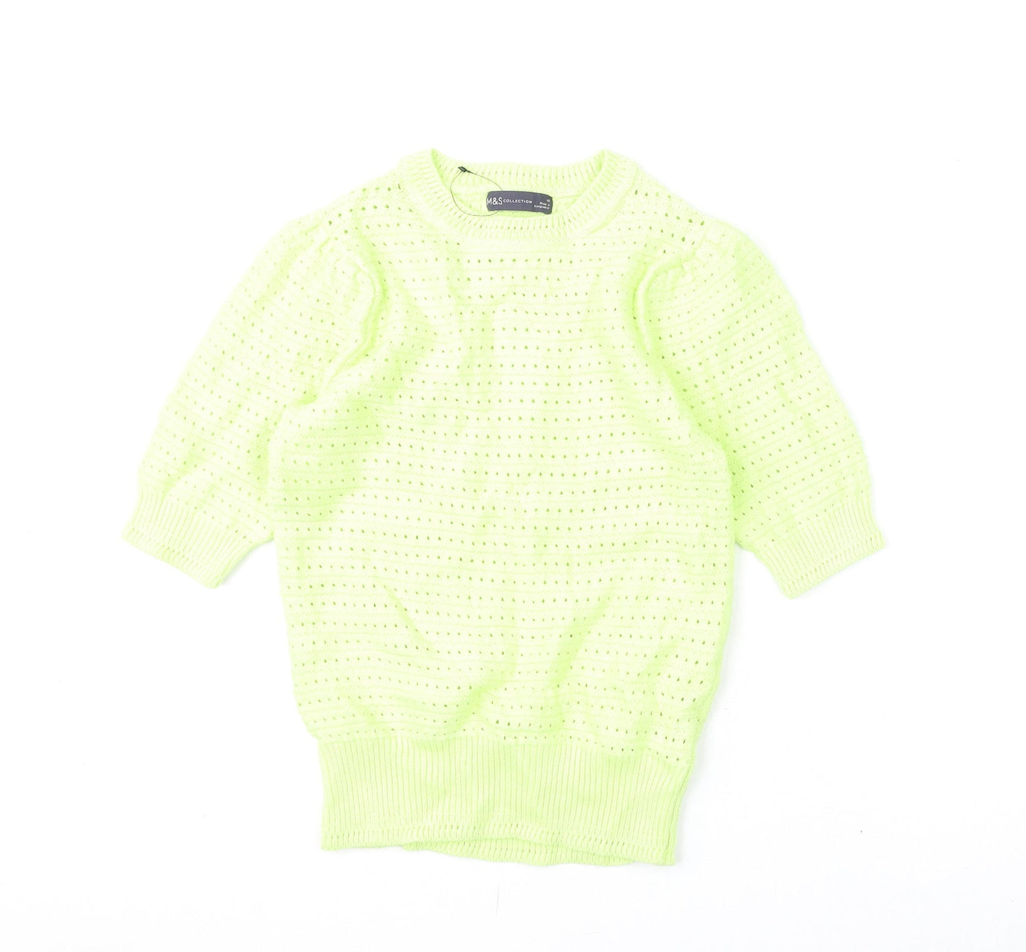 Marks and Spencer Womens Green Round Neck Cotton Pullover Jumper Size XS