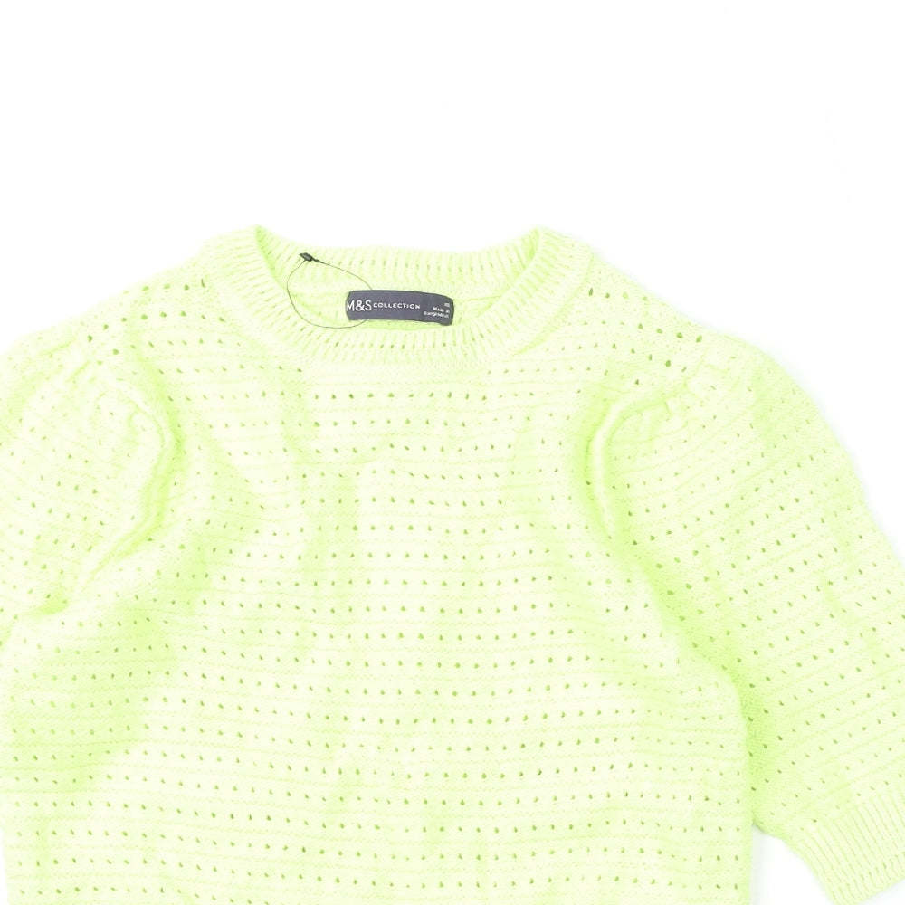 Marks and Spencer Womens Green Round Neck Cotton Pullover Jumper Size XS