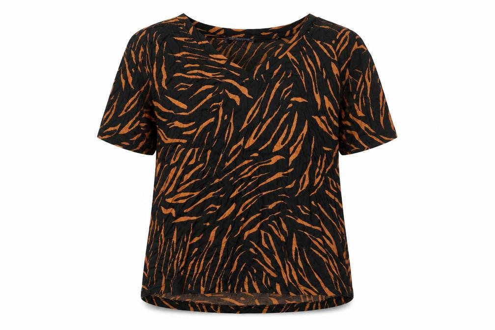 Marks and Spencer Womens Black Geometric Viscose Basic T-Shirt Size 8 V-Neck