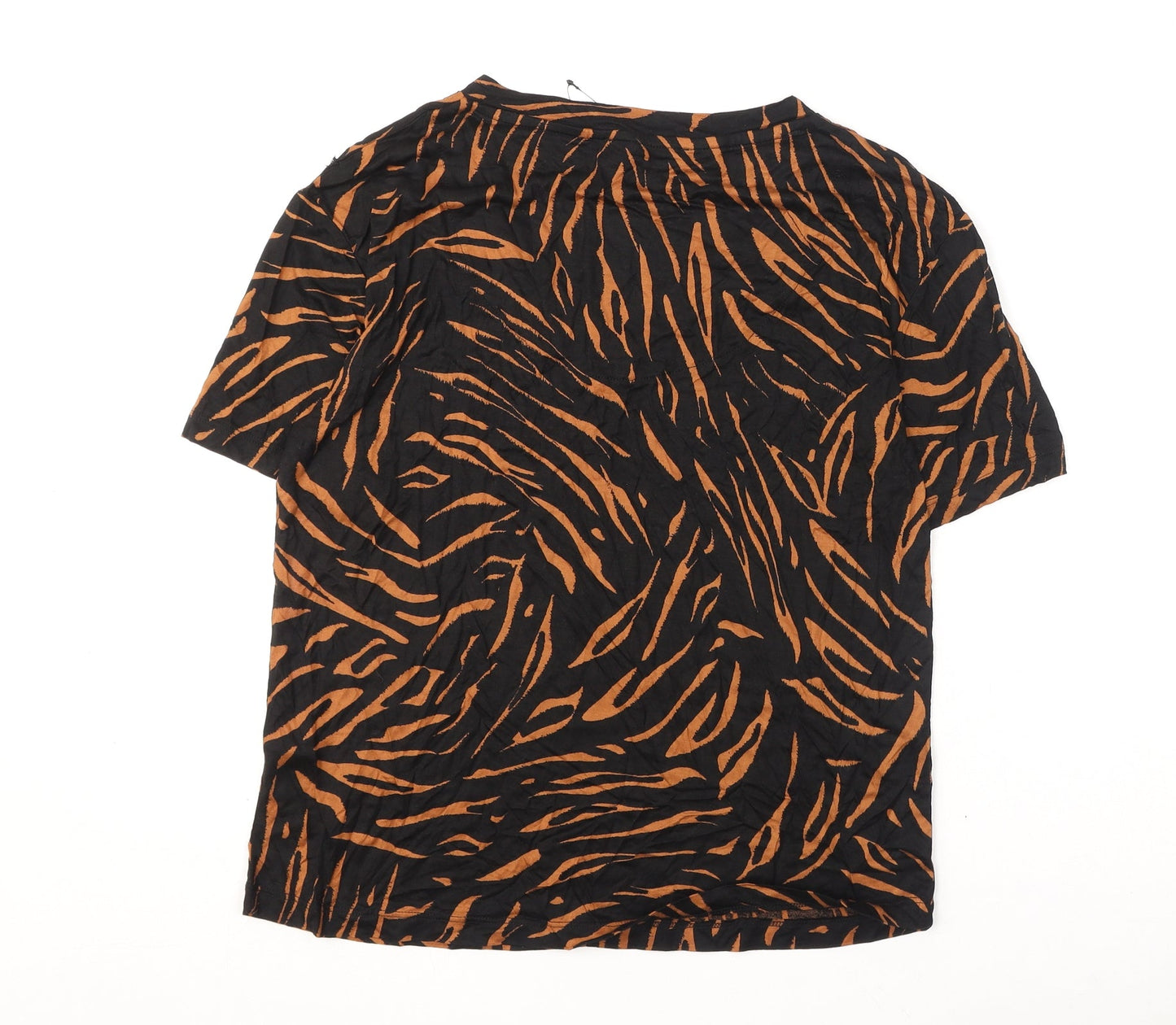 Marks and Spencer Womens Black Geometric Viscose Basic T-Shirt Size 8 V-Neck