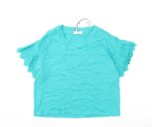 Poeticgem Womens Green Cotton Basic T-Shirt Size 12 V-Neck