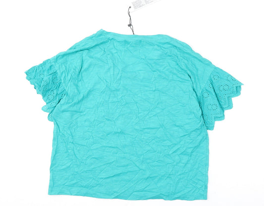 Poeticgem Womens Green Cotton Basic T-Shirt Size 12 V-Neck