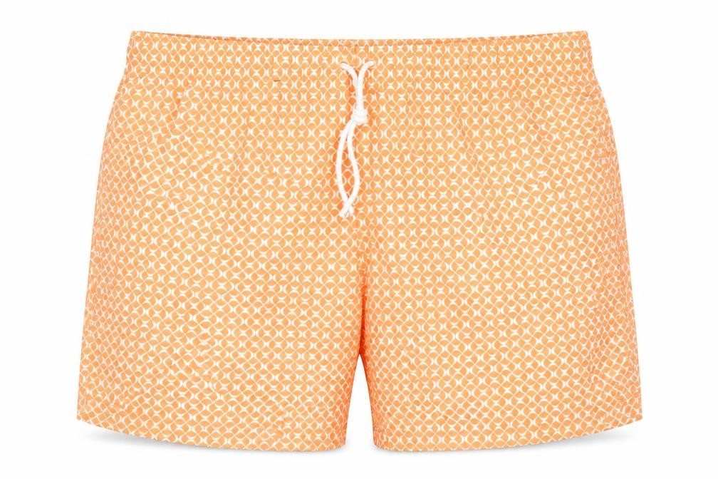Marks and Spencer Mens Orange Geometric Polyester Bermuda Shorts Size 2XL Regular Drawstring - Inside Leg 5.5